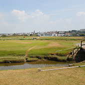 The 18th hole at Royal North Devon Golf Club